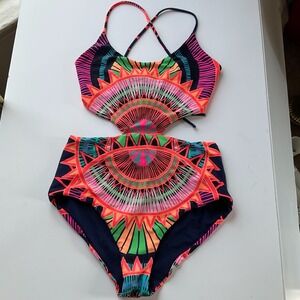 Mara Hoffman Swim Reversible Lace Back One Piece Swimsuit Sunspoke Navy NWOT